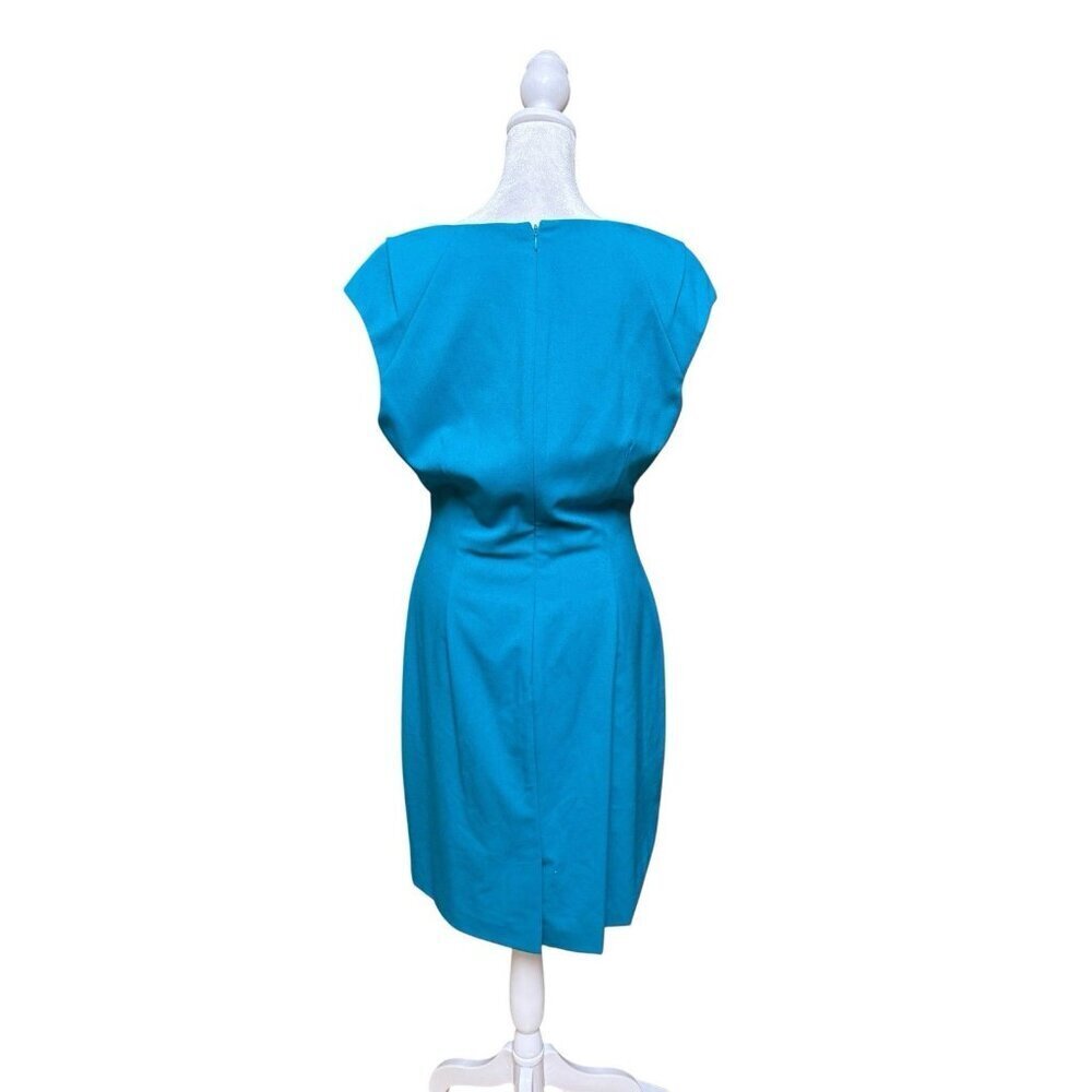 Dana Buchman Teal Ruched Sheath Dress 12 Cap Sleeve Career Cocktail Midi - Picture 2 of 4